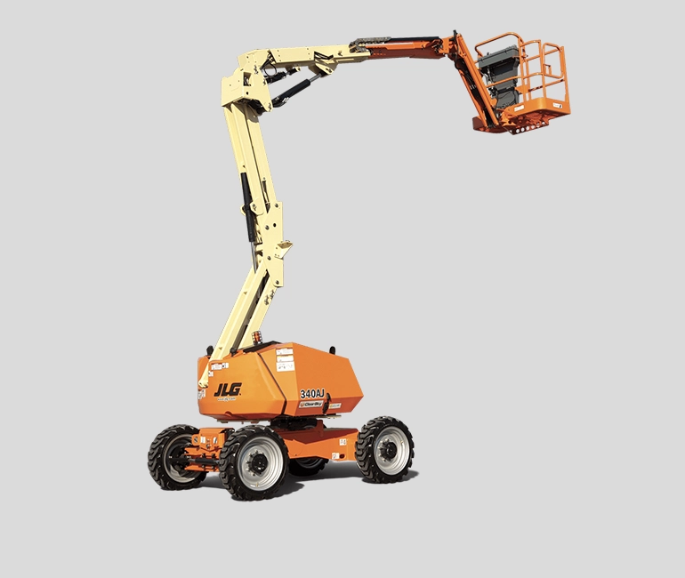 The 34 ft diesel dual fuel articulating boom lift gives operators easy access to obstructed or out-of-reach work zones with its extendable articulating arm. Its rugged tread can venture to sites on or off slab. Equipped with a diesel dual fuel engine, the articulating boom lift can handle both rough and smooth terrain, and is a great choice for industrial applications.