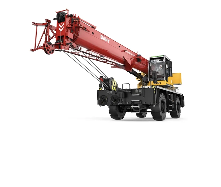 ANY rough terrain crane features in ride comfort, high lifting capacity, high gradeability and high efficiency with its large approach angle and departure angle, Pivot swing suspension, all-wheel steering and driving, variable frame angle, large ground clearance and the maximum lifting capacity ranging from 25t to 120t.